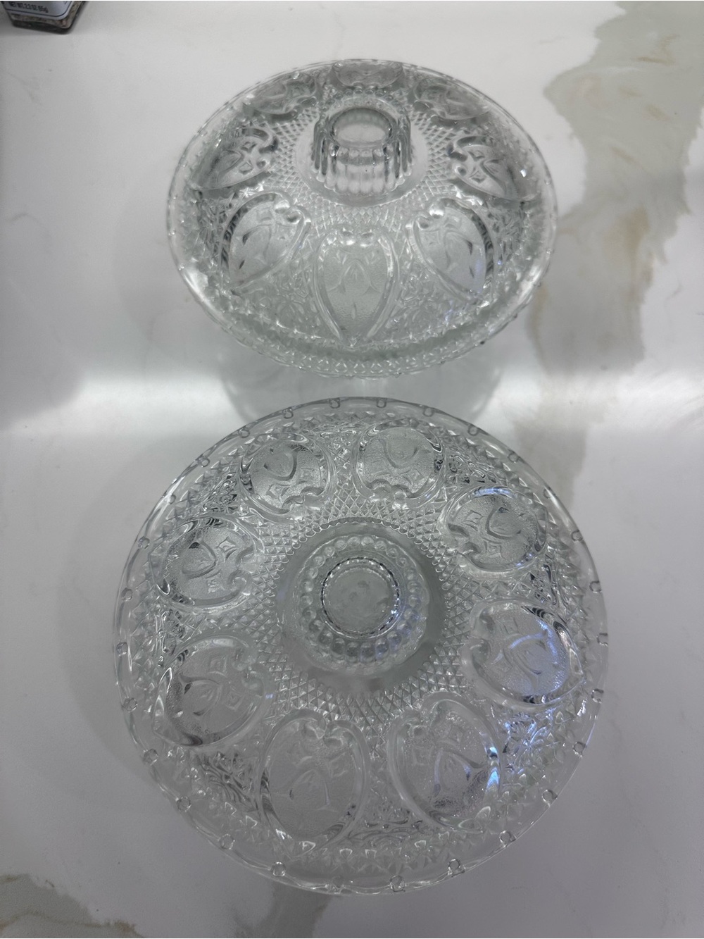Pressed Glass Covered Serving Dish Set - Clear